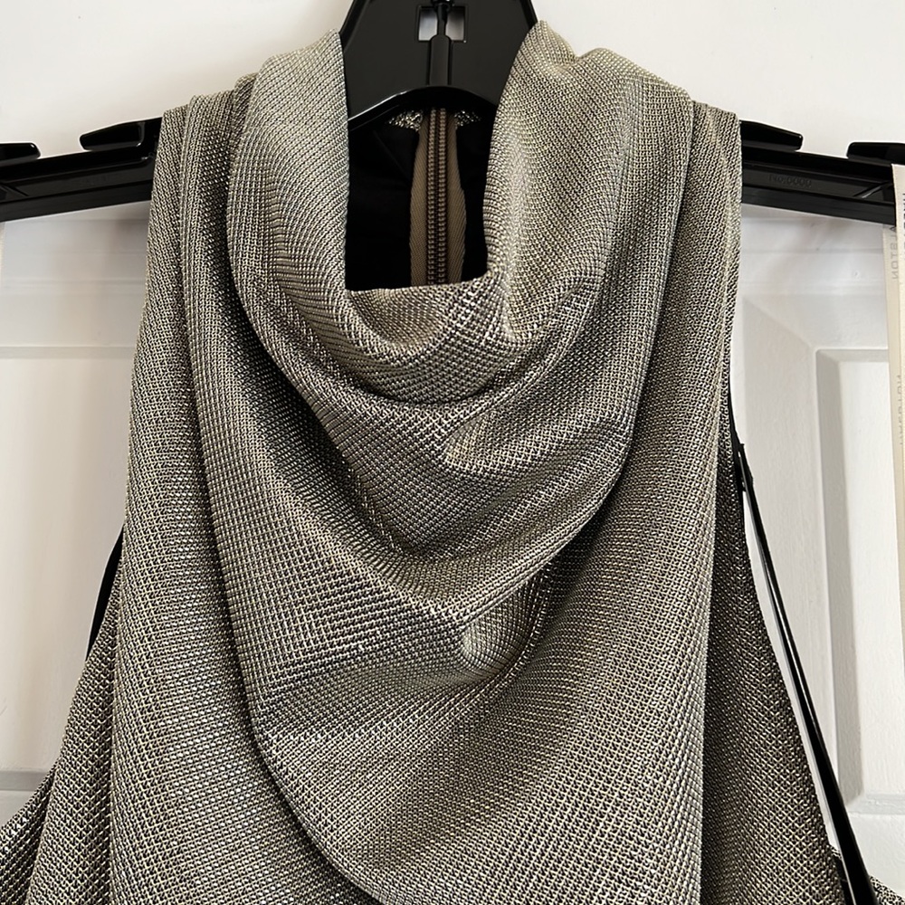 Metallic Cowl Neck Halston Evening Collection Mini Dress - Picture 5 of 7